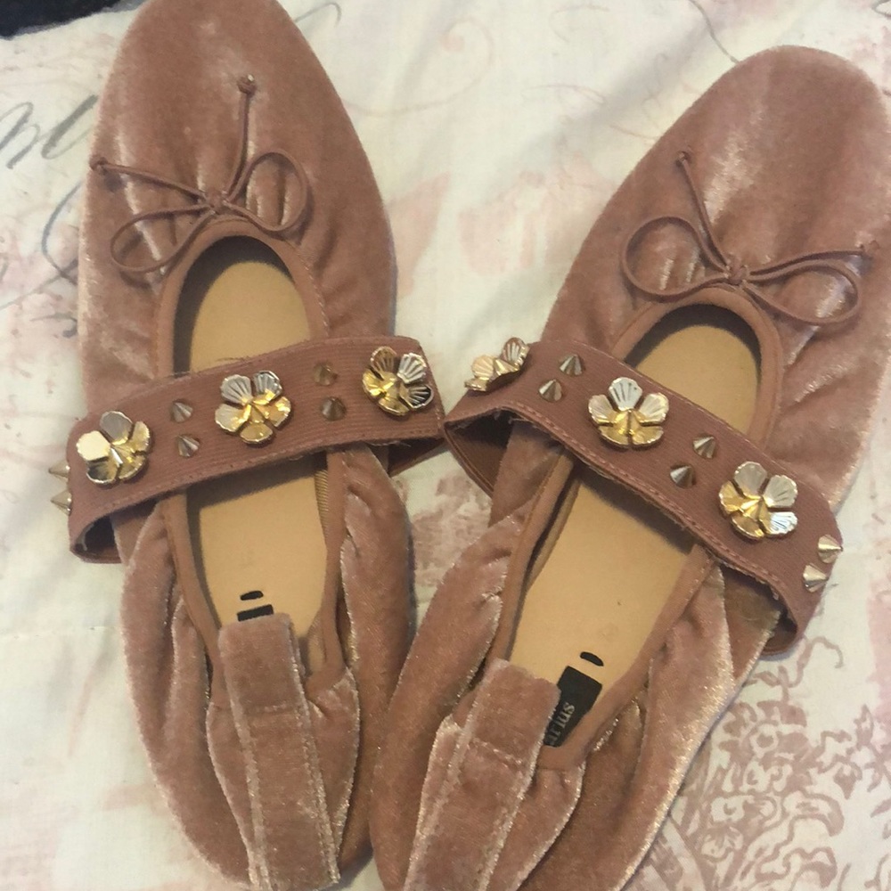 pink velvet flats